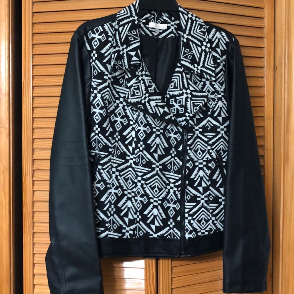 Black and White Aztec Jacket with Leather Sleeves